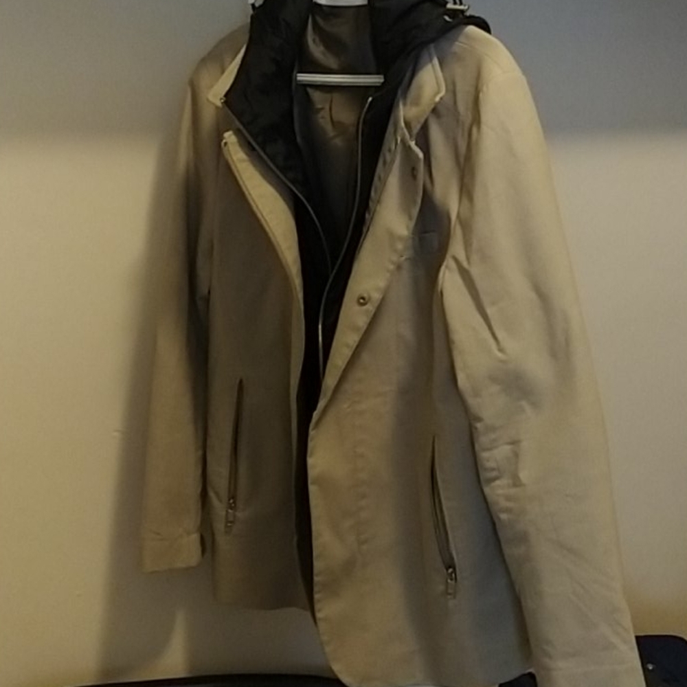 ZARA mens light linen jacket with removable hoodie
